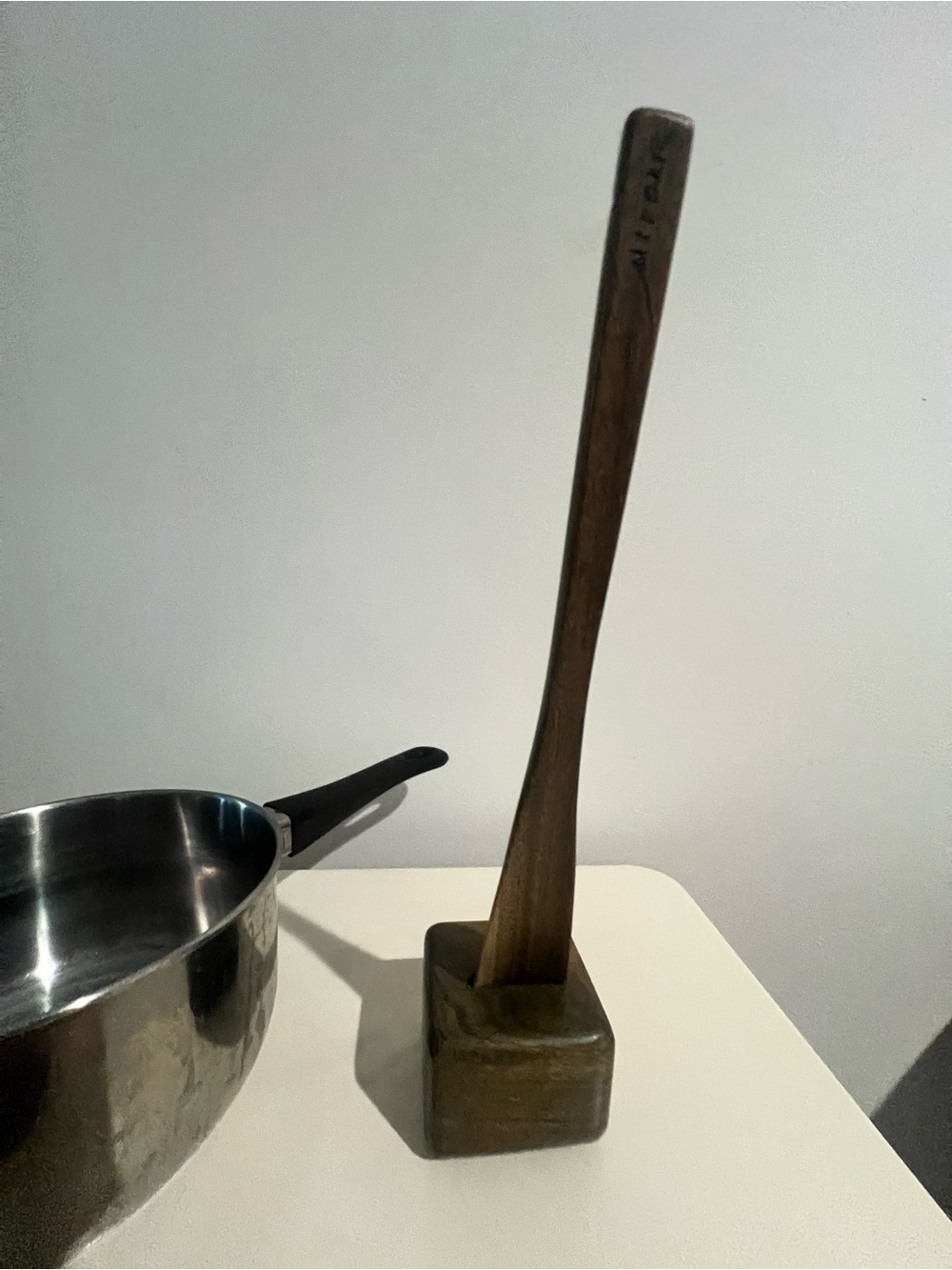 Paraguayan handcrafted wooden cooking spatula with base